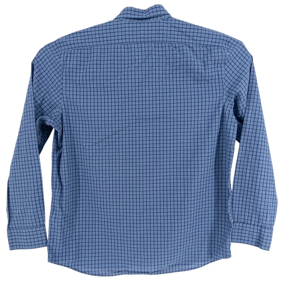 Banana Republic Men's Large Textured Utility Cotton Blue‎ Plaid Button Up Shirt